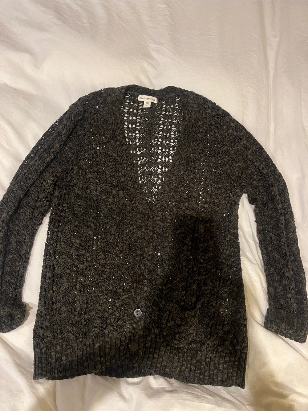 Coldwater Creek dark green Open-Knit 5 Button Cardigan
